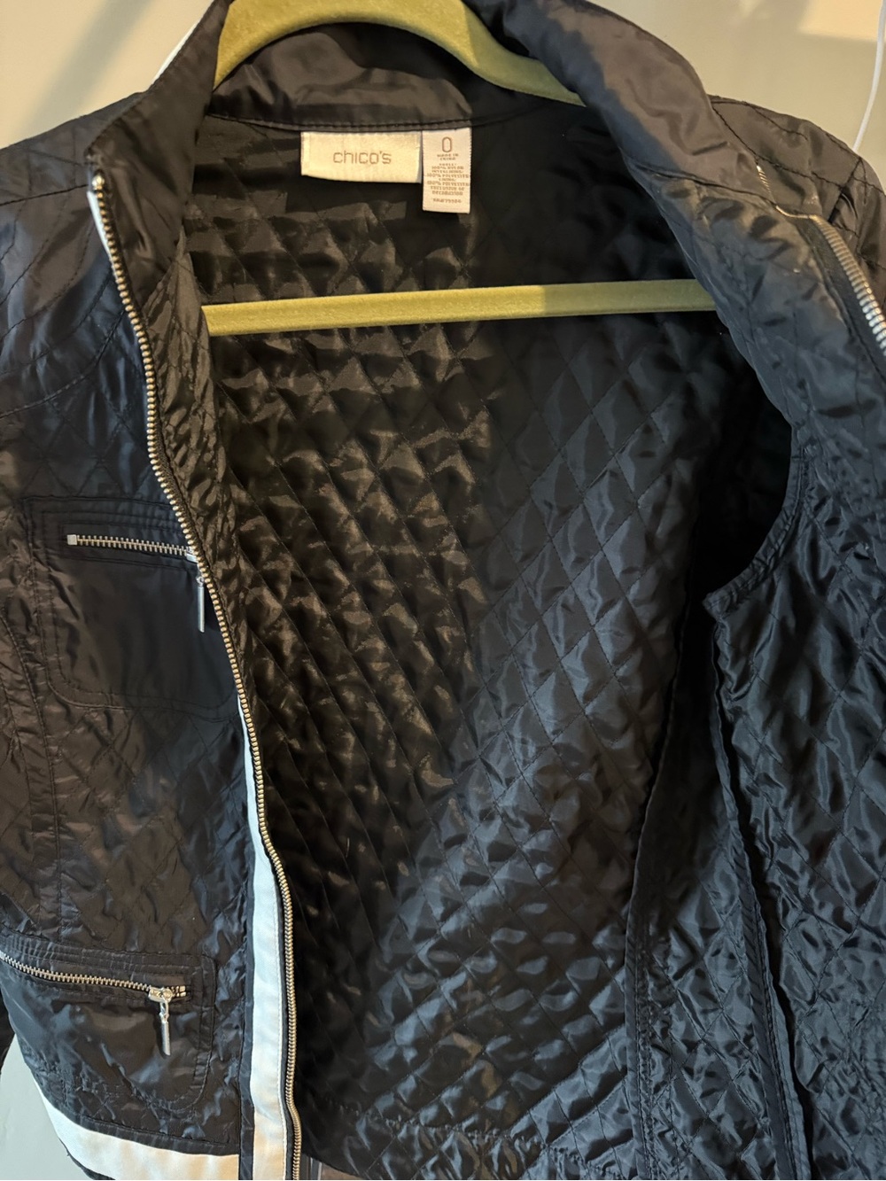 Chicos Black and White Quilted Zip-Front Jacket - Picture 3 of 7